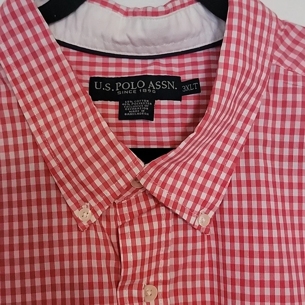 U.S. Polo Assn. Red and White Checkered Button Down Shirt , NEW , SIZE 3 XLT - Picture 3 of 5